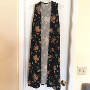 Lularoe Joy Duster Long Vest Black Floral S EUC